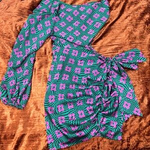 SHEIN Teal & Magenta Floral One-Shoulder Dress